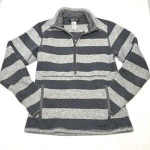 Patagonia Better Sweater Womens SMALL 1/2 Zip Gray Stripe Fleece Pullover